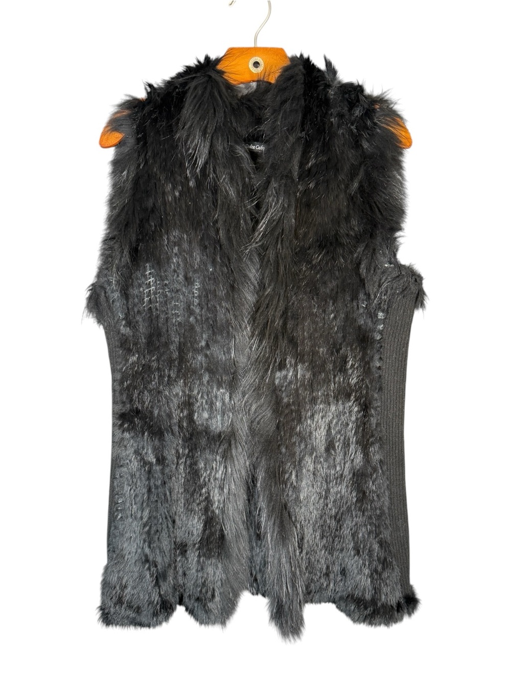 Dolce Cabo Black Fur Vest Rabbit / Racoon Glam Mob Wife S